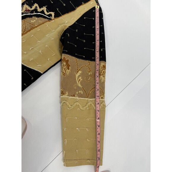 Indigo Moon Art to Wear Patchwork Jacket M Boho Lagenlook Embroidered Gold Black - Picture 6 of 6